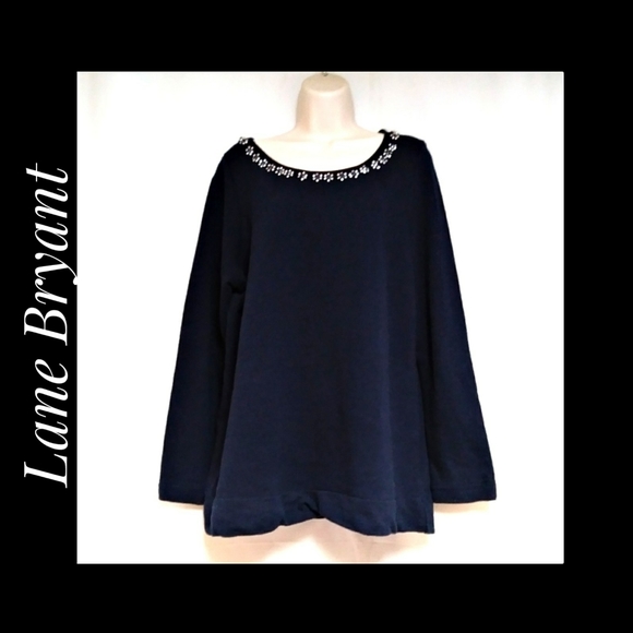 Lane Bryant Top Jeweled Neckline Navy Size 14/16